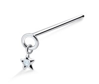 Stone Placed Star Silver Straight Nose Stud NSKA-554